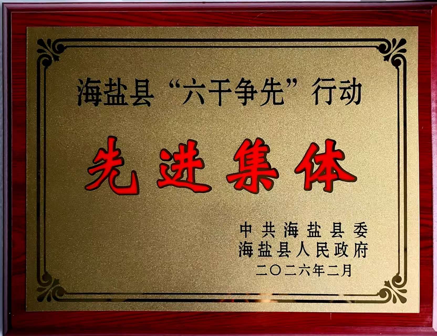 干在实处，走在前列！我司荣获海盐县“六干争先”行动先进集体称号